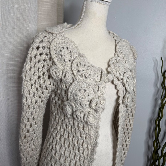 Anthropologie Far Away From Close Cardigan Sweater Duster Floral Doily Cream XS - Picture 5 of 14